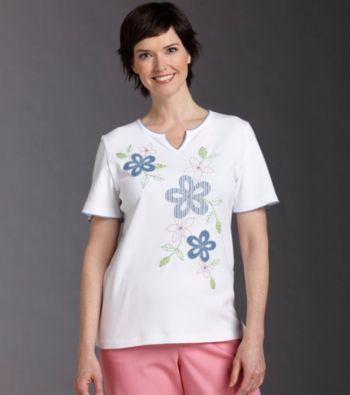 Alfred Dunner® Floral Applique Tee - White