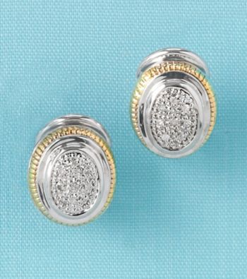 Sterling Silver and 14K Gold Diamond Accent Omega Back Earrings