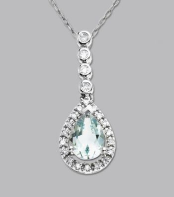 Teardrop Aquamarine & Diamond Pendant in 10K White Gold