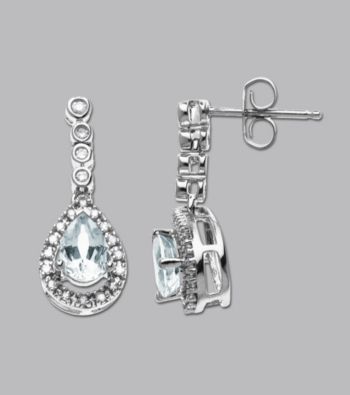 Teardrop Aquamarine & Diamond Earrings in 10K White Gold