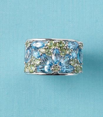 Blue Topaz and Peridot Ring in Sterling Silver