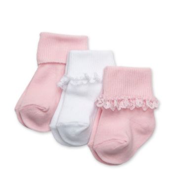 Cuddle Bear® Baby Girls' Pink/White 3-pk. Lace Socks