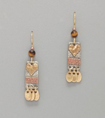 Silver Forest® Mixed Metal Heart on Rectangle w/Oval Drop Earrings - Gold/Silver/Copper