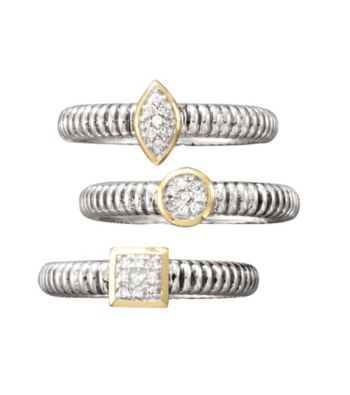 Sterling Silver and 14K Gold Stackable Ring with Diamond Accents