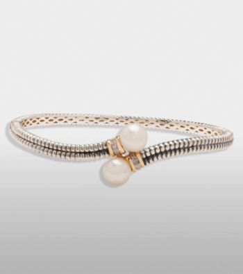 Freshwater Pearl Bangle Bracelet in Sterling Silver and 14K Gold