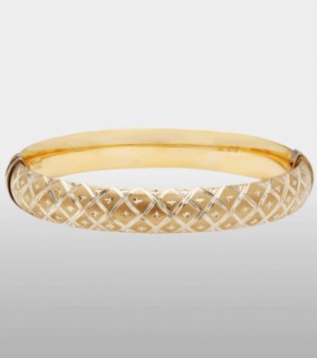 Sterling Silver and 14K Gold Diamond Cut Quilted Bangle Bracelet