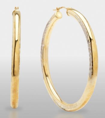 Sterling Silver and 14K Gold Diamond Cut Hoop Earrings