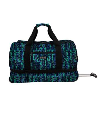 J World Single Handle Expandable Rolling Duffel in Squares Blue