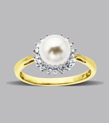 10K Yellow Gold Freshwater Pearl Diamond Ring