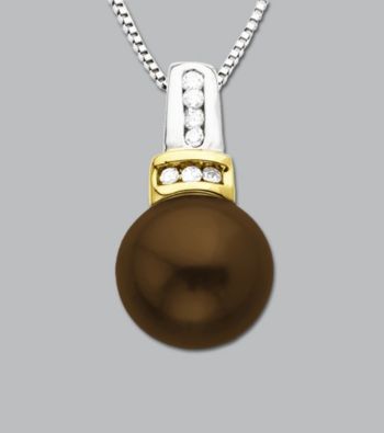 Sterling Silver and 14K Gold Chocolate Pearl Diamond Pendant