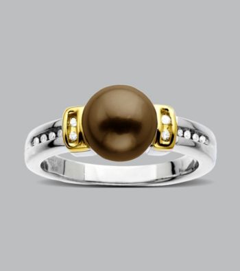Sterling Silver and 14K Gold Chocolate Pearl Diamond Ring