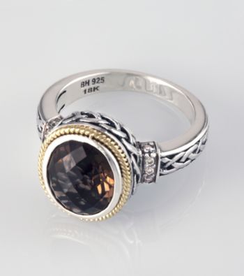 Effy® Smoky Quartz and Brown Diamond Ring