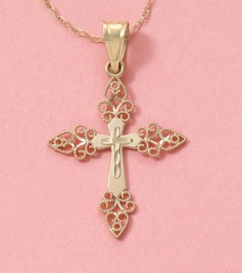 14K Yellow Gold Filigree Cross Pendant
