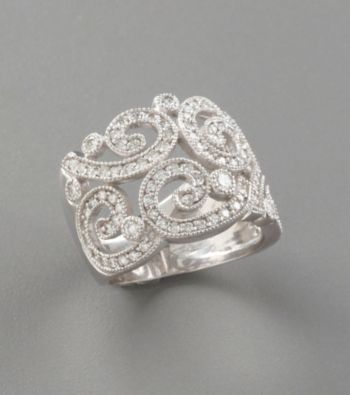 14K White Gold Scroll Vintage Style 1.2 ct. t.w. Diamond Ring - Size 7