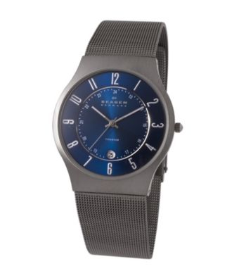 Skagen Denmark Men's Titanium Gray Watch with Blue Dial
