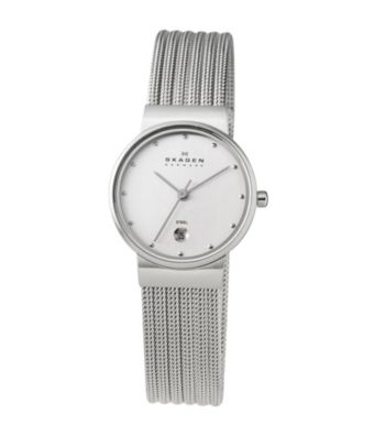 Skagen Denmark Silver Striped Mesh Watch