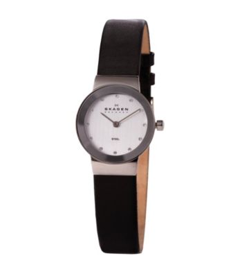 Skagen Denmark Black Leather Strap Watch