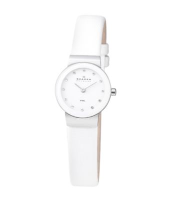 Skagen Denmark White Leather Strap Watch