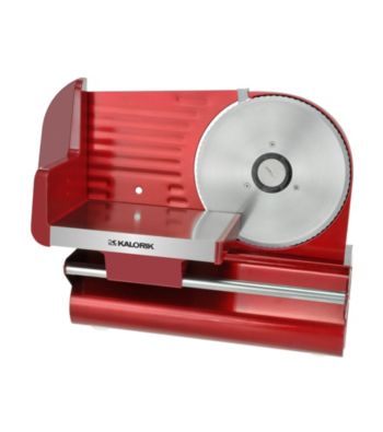 Kalorik Food Slicer with Tray Carriage and Holder - Stainless Steel and Metallic Red