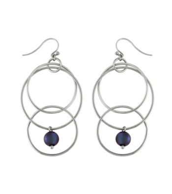 .925 Sterling Silver 8.5-9mm Freshwater Pearl Earrings - Black