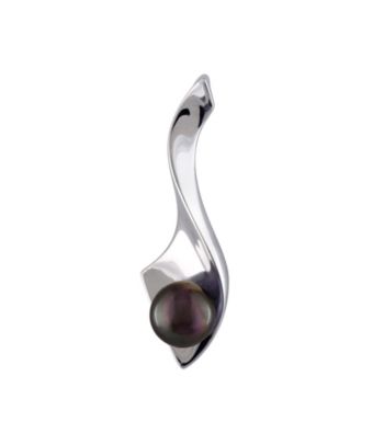 .925 Sterling Silver 7-8mm Freshwater Pearl Pendant - Black