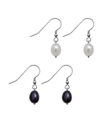 .925 Sterling Silver Freshwater Pearl Earring Set - White/Black