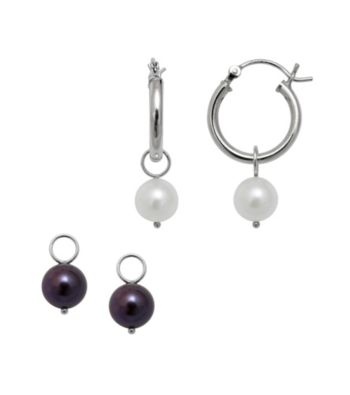 .925 Sterling Silver Freshwater Earring Set - White/Black