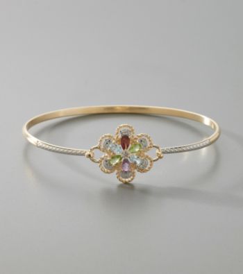 18K Gold-Over-Sterling Silver Gem Flower & Diamond Accent Bracelet