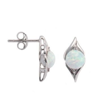Sterling Silver Opal & Diamond Accent Earrings