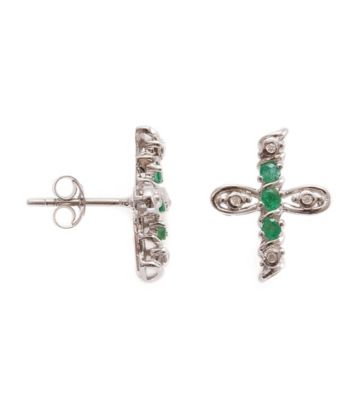 .25 ct. t.w. Emerald & Diamond Accent Sterling Silver Cross Earrings
