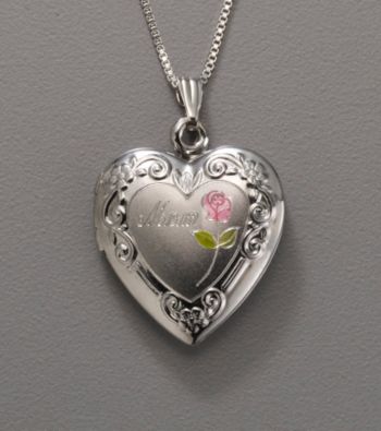 Sterling Silver Heart Locket with Rose