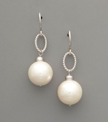 Sterling Silver White Shell Pearl Drop Earrings