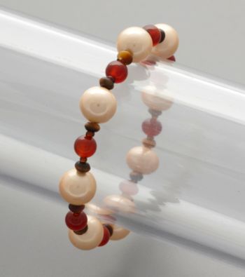 Shell Pearl, Red Agate & Tiger's-Eye Bead Stretch Bracelet