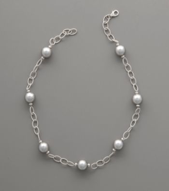 Sterling Silver & Gray Shell Pearl Neckace