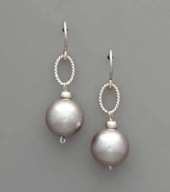 Sterling Silver & Gray Shell Pearl Drop Earrings