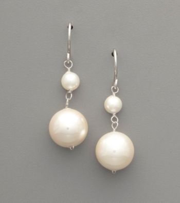 Sterling Silver & White Shell Pearl Double Drop Earrings