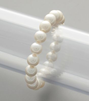 Sterling Silver & White Shell Pearl Stretch Bracelet