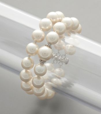 Sterling Silver White Shell Pearl Two-Row Bracelet