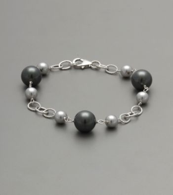 Sterling Silver Shell Pearl Bracelet - Gray/Black