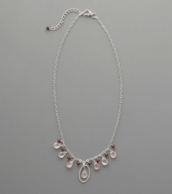 Sterling Silver Rose Quartz and Garnet Drop Necklace