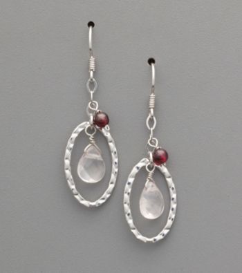 Sterling Silver Rose Quartz and Garnet Drop Earrings