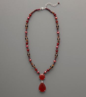 Sterling Silver Carnelian and Cranberry Freshwater Pearl Necklace