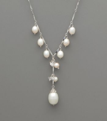 Sterling Silver Freshwater Pearl and Crystal Drop Necklace