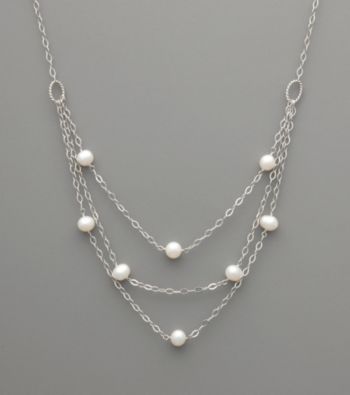 Sterling Silver & Freshwater Pearl Three-Layer Necklace