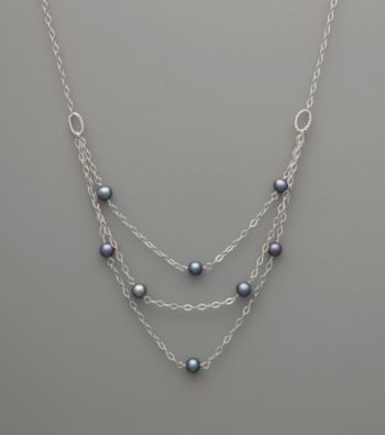 Sterling Silver & Peacock Freshwater Pearl Three-Layer Necklace
