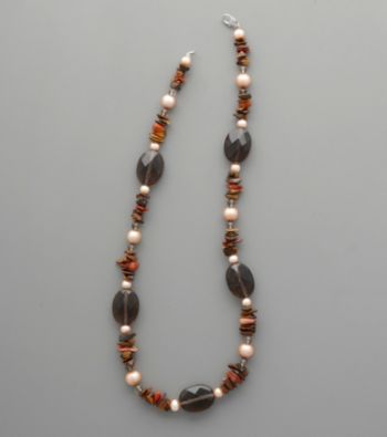 Sterling Silver, Champagne Pearl, Tiger's-Eye & Smoky Quartz Necklace