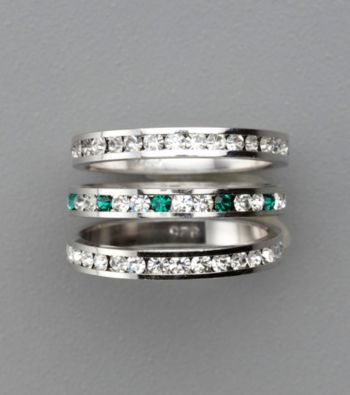 Sterling Silver Crystal Eternity Rings - Green/Clear