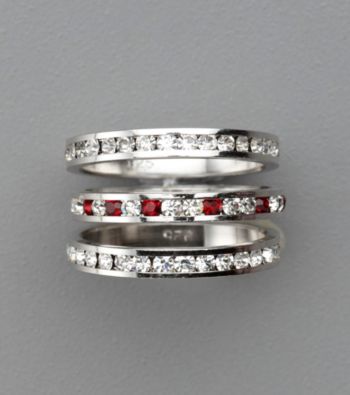 Sterling Silver Crystal Eternity Rings - Red/Clear