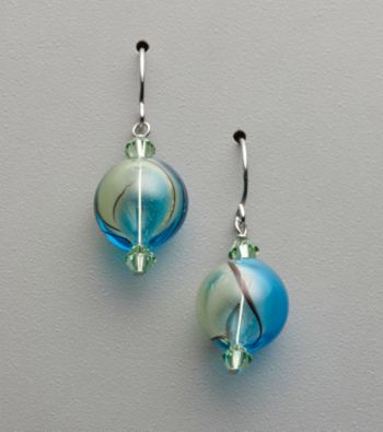 Sterling Silver, Artisan Glass and Crystal Earrings - Seafoam