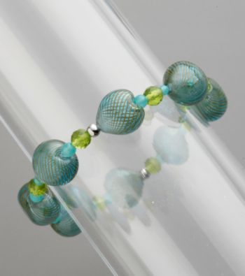Artisan Glass Bead Stretch Bracelet - Teal/Green